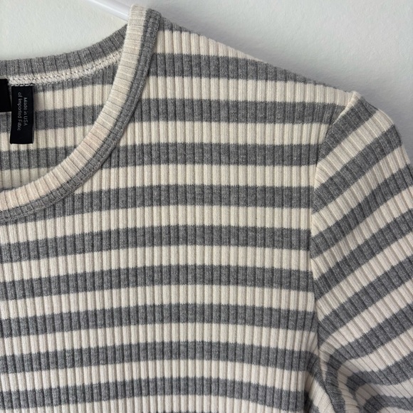 Theory Cherry Striped Ribbed Shirt Dress Fitted Bodycon Grey White Luxury Casual - Picture 5 of 9